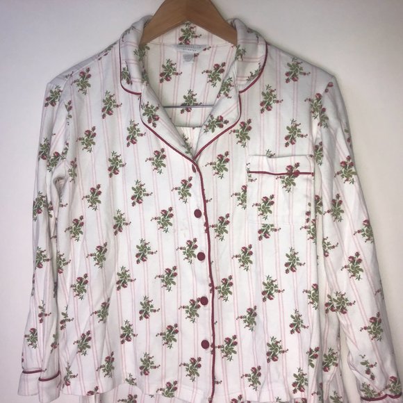 Charter Club 2PC Pajama Set White w/Red Roses Medium - Picture 3 of 13